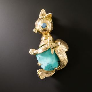 Mid-Century Turquoise Squirrel Brooch - 2