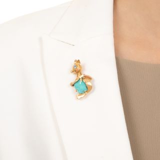 Mid-Century Turquoise Squirrel Brooch