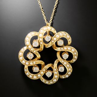 Victorian Retrospective Diamond and Pearl Scroll Pendant - 3