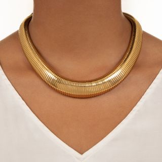 Mid-Century Wide 18K Tubogas Necklace