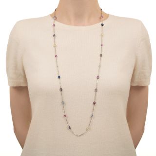 Multicolor No-Heat Sapphire and Diamond Necklace - 35.00 Carats