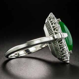 Natural Burmese Jade Marquise Cabochon and Diamond Ring