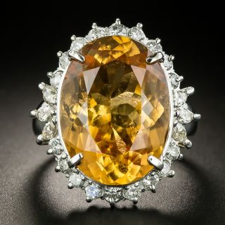 Orange Hessonite Garnet and Diamond Halo Ring - 3