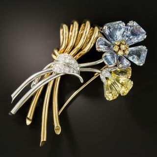 Oscar Heyman Sapphire Diamond Flower Brooch