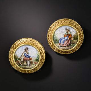 Pair of Victorian Etruscan Revival Micromosaic Pins - 5