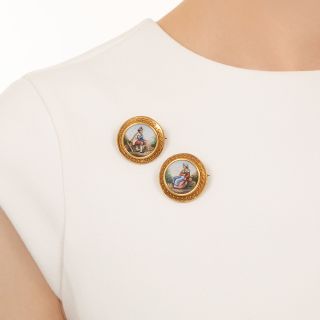 Pair of Victorian Etruscan Revival Micromosaic Pins