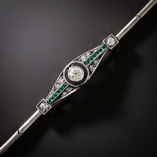 Petite Edwardian Diamond and Emerald Green Glass* Bracelet - 3