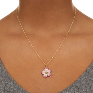 Pink Enamel and Diamond Flower Pendant