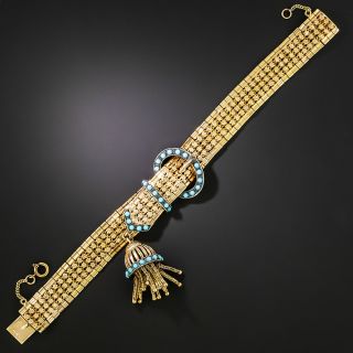 Portuguese Victorian-Inspired Turquoise Chrysocolla Buckle and Tassel Bracelet - 2