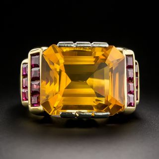 Retro 18K/Platinum Citrine and Ruby Two-Tone Ring - 3