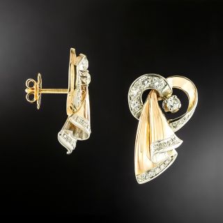 Retro 18K/Platinum Diamond Ribbon Earrings