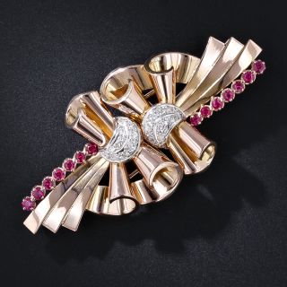Retro 18K Ruby* and Diamond Clips/Brooch - 6