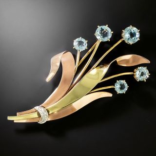 Retro Aquamarine and Diamond Brooch by Eckfeldt & Ackley for Bailey, Banks & Biddle - 2