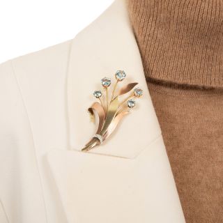 Retro Aquamarine and Diamond Brooch by Eckfeldt & Ackley for Bailey, Banks & Biddle