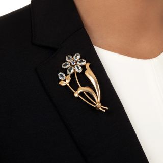 Retro Aquamarine and Sapphire Flower Brooch by Allsopp-Bliss