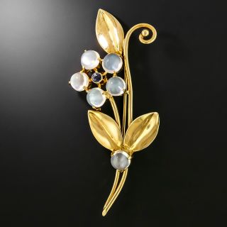 Retro Cartier Moonstone and Sapphire Flower Brooch - 2