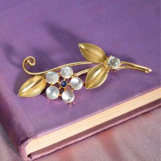 Retro Cartier Moonstone and Sapphire Flower Brooch