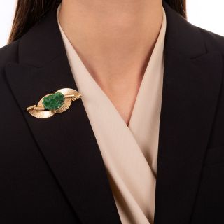 Retro Carved Natural Burmese Jade Brooch