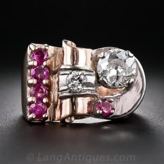 Retro Diamond and Ruby Ring, Size 4 - 1