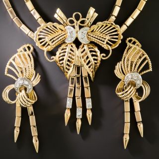 Retro Diamond Tassel Necklace and Earring Suite - 1