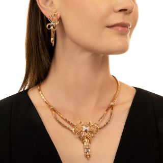 Retro Diamond Tassel Necklace and Earring Suite
