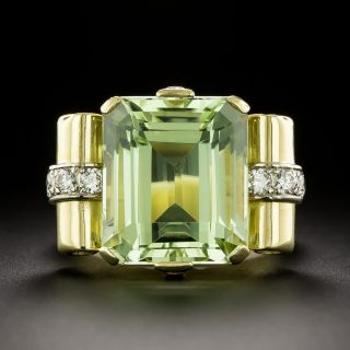 Retro Green Beryl and Diamond Scroll Ring - 3