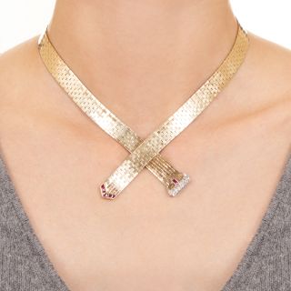 Retro Ruby and Diamond Belt Necklace