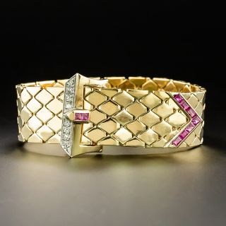 Retro Ruby and Diamond Buckle Bracelet - 3