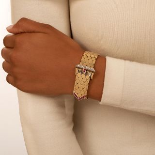 Retro Ruby and Diamond Buckle Bracelet