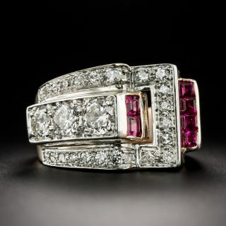 Retro Ruby and Diamond Buckle Ring - 2