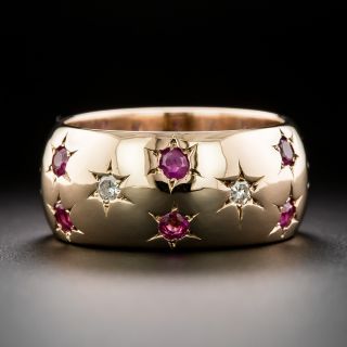 Retro Star-Set Ruby and Diamond Rose Gold Band, Size 6 1/2 - 3