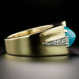 Retro Turquoise and Diamond 18K/Platinum Ring