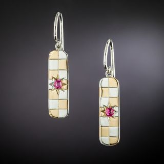 Retro Two-Tone Ruby Drop Earrings - 1