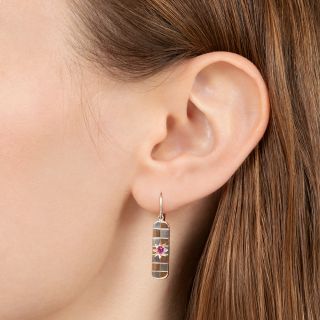 Retro Two-Tone Ruby Drop Earrings