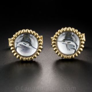Reverse Crystal Intaglio Sailfish Cuff Links - 2