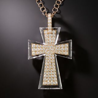Rock Crystal And Diamond Cross Pendant - 3