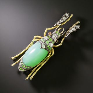 Russian Demantoid Garnet, Diamond and Chrysoprase Insect Brooch - 4