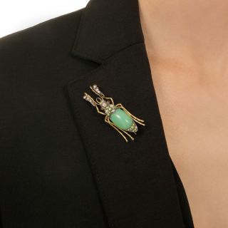 Russian Demantoid Garnet, Diamond and Chrysoprase Insect Brooch