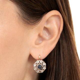 Russian Sapphire and Diamond Flower Earrings