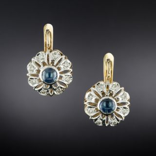 Russian Sapphire and Diamond Flower Earrings - 2
