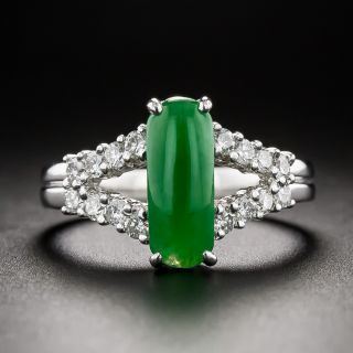 Saddle-Shaped Natural Burmese Jade and Diamond Ring - 1