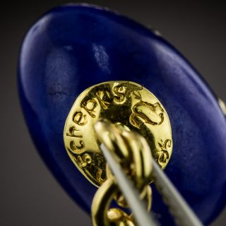 Seaman Schepps Blue Enamel and Diamond Egg Cuff Links