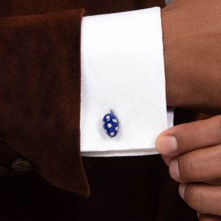 Seaman Schepps Blue Enamel and Diamond Egg Cuff Links