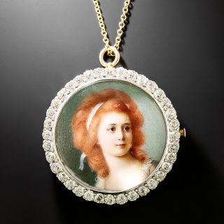 Shreve & Co. Edwardian Miniature Portrait with Diamonds Pendant/Brooch - 2