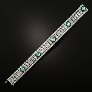 Tiffany & Co. Art Deco Lozenge-Cut Diamond and Emerald Bracelet - 3