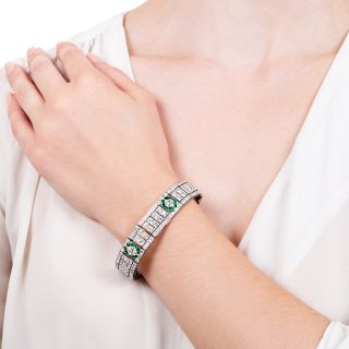 Tiffany & Co. Art Deco Lozenge-Cut Diamond and Emerald Bracelet