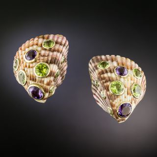 Trianon Peridot and Amethyst Seashell Earrings - 2