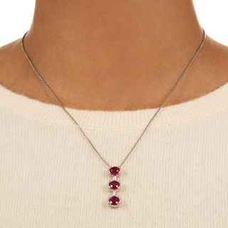 Triple Burma Ruby and Diamond Necklace - GIA