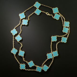 Van Cleef & Arpels 18K Turquoise Alhambra Necklace - 4