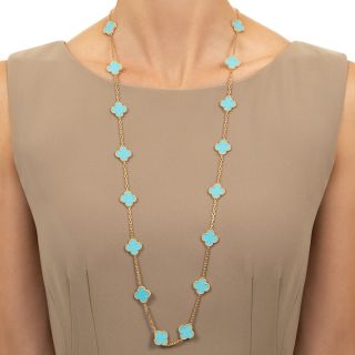 Van Cleef & Arpels 18K Turquoise Alhambra Necklace